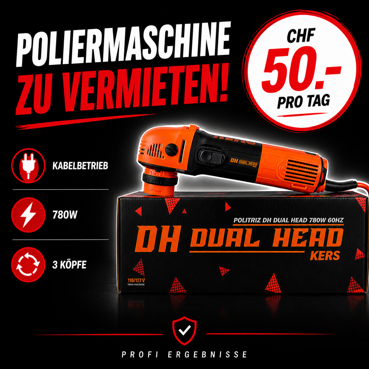 Vermietung Poliermaschine Kers DH Doppelkopf- Kabel 780 W 60 Hz - 220 V